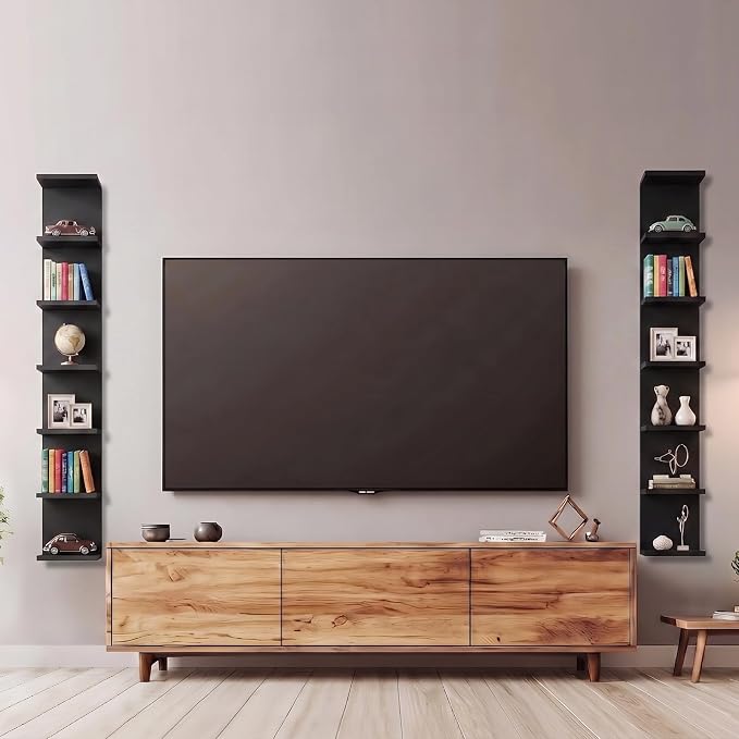7 Tier Floating Shelves for Wall, Black | Modern Wall Mounted Shelf, Makeup Vanity, Hanging Display Shelf, Storage and Room Decor for Living Room, Bathroom