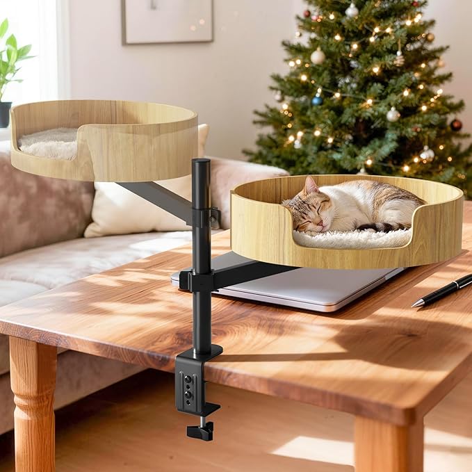 Spacocld Cat Desk Bed,Cat Bed for Desk 360° Rotating & Adjustable, Heavy-Duty Metal Cat Desk Hammock with Secure Clamp, Space-Saving Desk Cat Bed for Office Desk & Gaming Table,Detachable.