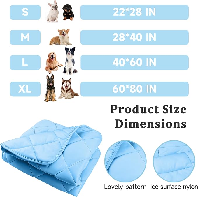 Cooling Blanket for Dogs, Dog Cooling Mat & Bed, Q-MAX>0.42- Lightweight, Durable & Breathable Pet Throw for Sofa, Car and Furniture Protector, Reversible Design, Easy to Clean, 22"x28", Blue
