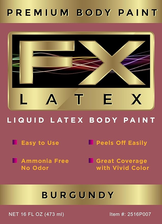 Liquid Latex - Face and Body Paint, Ammonia Free, Easy On and Off, Cosplay Makeup, Create Professional Monster, Zombie Arts 16 Oz (Burgundy)