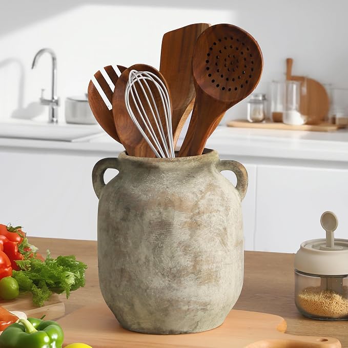 Vanselia Ceramic Flower Vase Home Table Decor Living Room Farmhouse 7.6 in | Small Rustic Decorative Flowers Vases Plant Modern Decoration for Kitchen Shelf Coffee Dining Centerpieces Desk