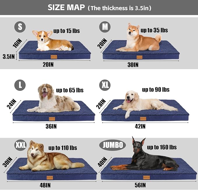 Patas Lague Orthopedic Large Dog Bed Pet Sofa Mat 42''X28'' Navy Blue | Egg-Crate Foam Dog Couch For Large Sized Dogs, Waterproof Removable Washable Cover, Soft Pet Crate Bed With Nonskid Bottom