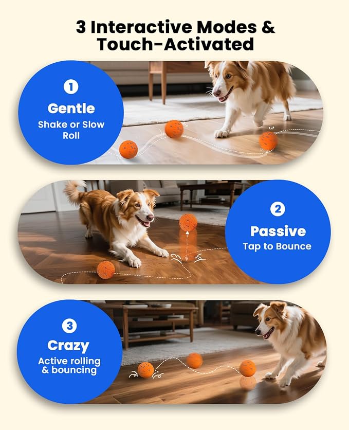 Xeuch Smart Interactive Dog Balls, Automatic Moving Bouncing Ball, E-TPU Material, Motion Activated Rotating Toy for Dogs Puppies, Enrichment & Stimulation Toys for Indoor & Outdoor (Orange)