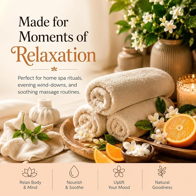 AROMATICO Massage Oil for Massage Therapy with Jasmine & Orange Essential Oils. Infused with Sesame, Almond & Jojoba Oils. Full Body Massage Oil for Mood Upliftment – 10 Fl Oz