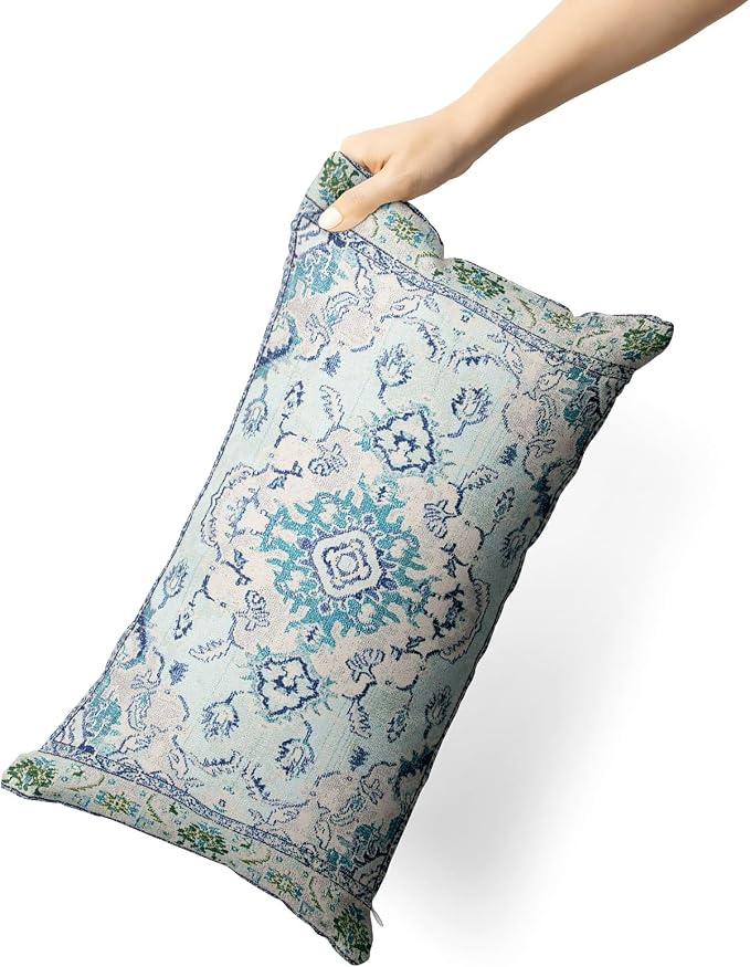 Snycler Boho Throw Pillow Covers 12x20 inch Set of 2 Teal Blue Boho Rug Carpet Double Sided Pattern Cotton Soft Pillow Case Cushion Cover Pillowcase for Couch Sofa Bed Decorative