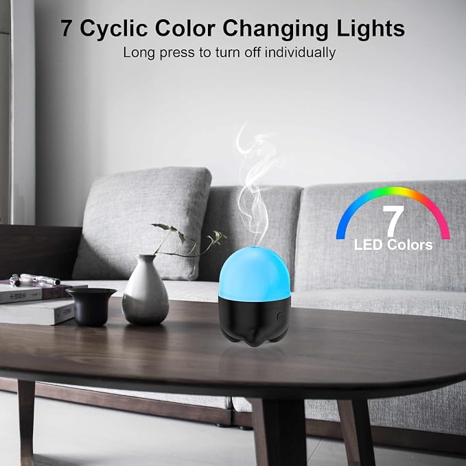 Marchred Cordless Diffuser, Battery Operated Diffuser for Essential Oils, Rechargeable Portable Aromatherapy Cool Mist with 7 Color Changing Light, for Home Room Office Travel