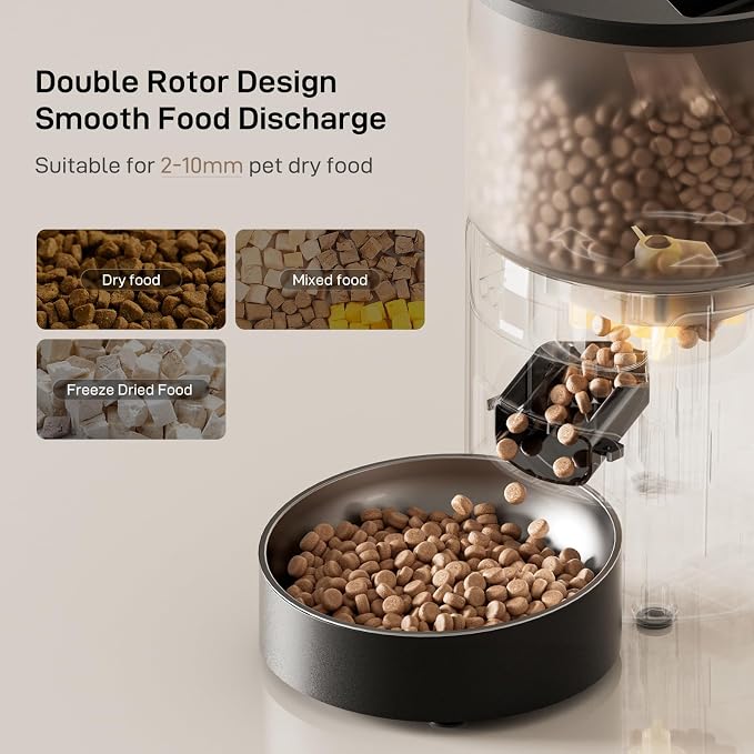 IMIPAW PET Automatic Cat Feeder: 3L Auto Food Dispenser with Timed Feeding| 6 Meal Programmable& 1-20 Portion Precise Control- Easy to Clean for Cat Indoor| Desiccant Keep Food Fresh with Staiess Bowl