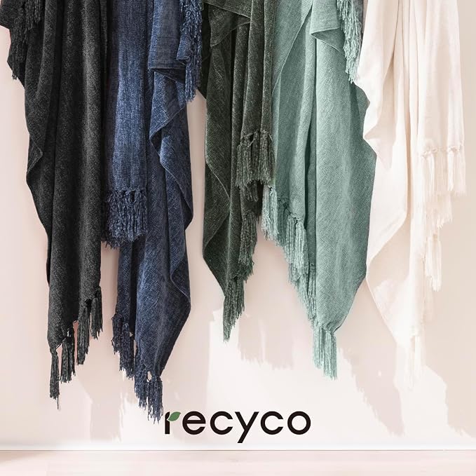 RECYCO Chenille Throw Blanket for Couch, 60"x80", Blue | Super Soft Knit Throw Blanket with Fringe Tassels, Lightweight Knitted Throw, Cozy, Ideal for Sofa Chair Bed Living Room Gift