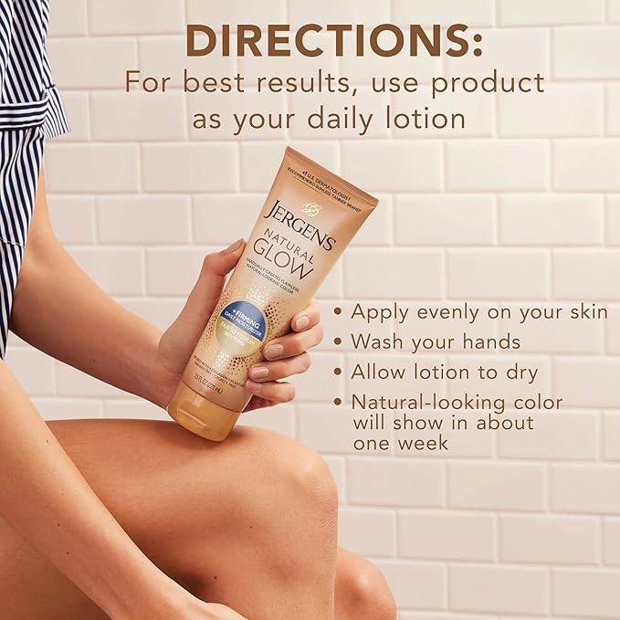 Jergens Natural Glow +Firming Self Tanner Body Lotion, Fair to Medium Skin Tone, Sunless Tanning Moisturizer with Collagen and Elastin. Helps to Visibly Reduce Cellulite, 7.5 Fl Oz (Pack of 2)