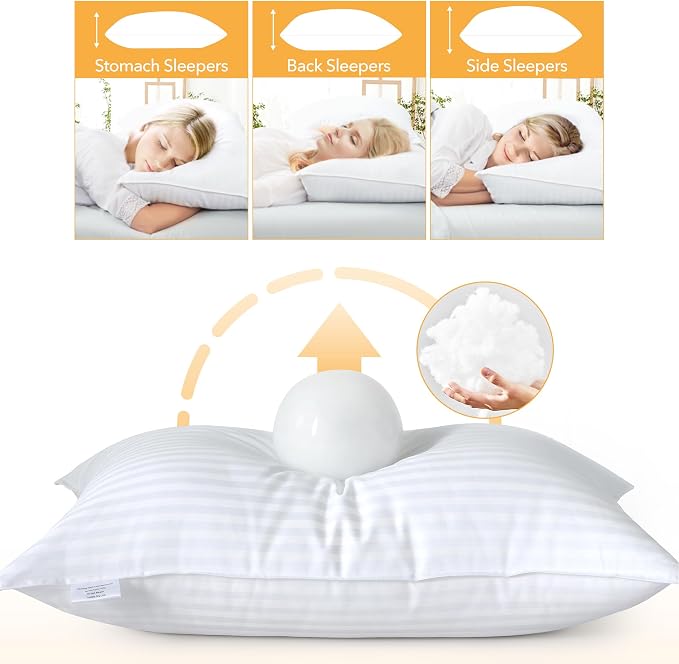 Oubonun Queen Size Pillows Set of 2, 20 x 30 Inch | Fluffy & Supportive Down Alternative Pillows with Zippered Cotton Cover - Breathable and Cool for All Sleeping Positions