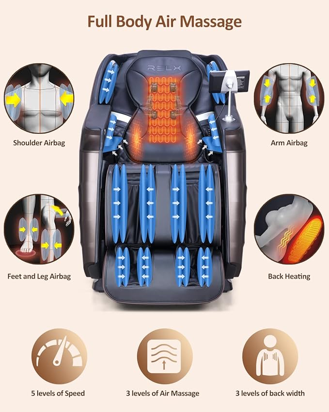 RELX 2025 Massage Chair Full Body, 15 Modes Zero Gravity SL-Track Shiatsu Massage Chair Built-in Heat System, Airbag Massage with Body Scan, Deep Yoga Stretch, Calfrest Extension and AI Control(Brown)