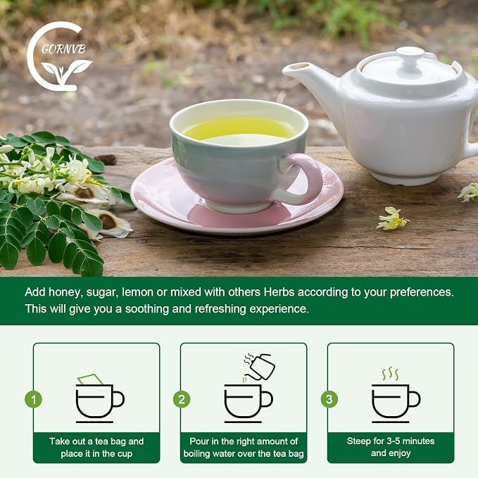 Moringa Tea Bags | 100% Pure Moringa Leaf Tea | Antioxidant-Rich, Caffeine-Free Herbal Tea | Supports Immunity, Energy & Digestion, 40 Count | Gluten-Free, Non-GMO