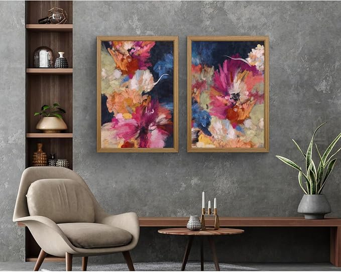 Colorful Abstract Wall Art Decor Modern Flower Canvas Wall Art Abstract Flower Pictures Painting Modern Colorful Artwork Posters Abstract Prints for Living Room Bedroom 16x24 Inch Framed Set of 2