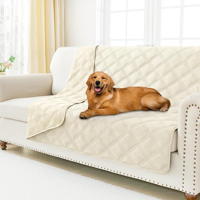 Smiry Waterproof Dog Bed Cover, Reversible Pet Blanket for Sofa Couch | Soft Washable Dog Blanket, Leakproof Couch Cover for Dogs Cats & Furniture Protection, 68x82, Beige/Beige