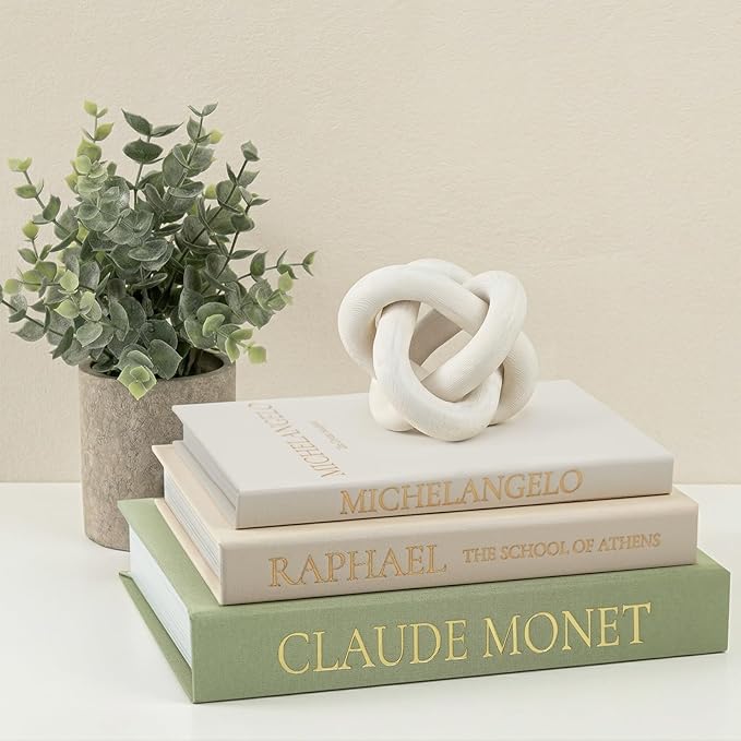 Sage Green Faux Book Box Set of 3 - Linen Decorative Books for Shelves, Fake Books for Decoration with Secret Compartment, Cottagecore Aesthetic Room Decor (Green-Beige-White)