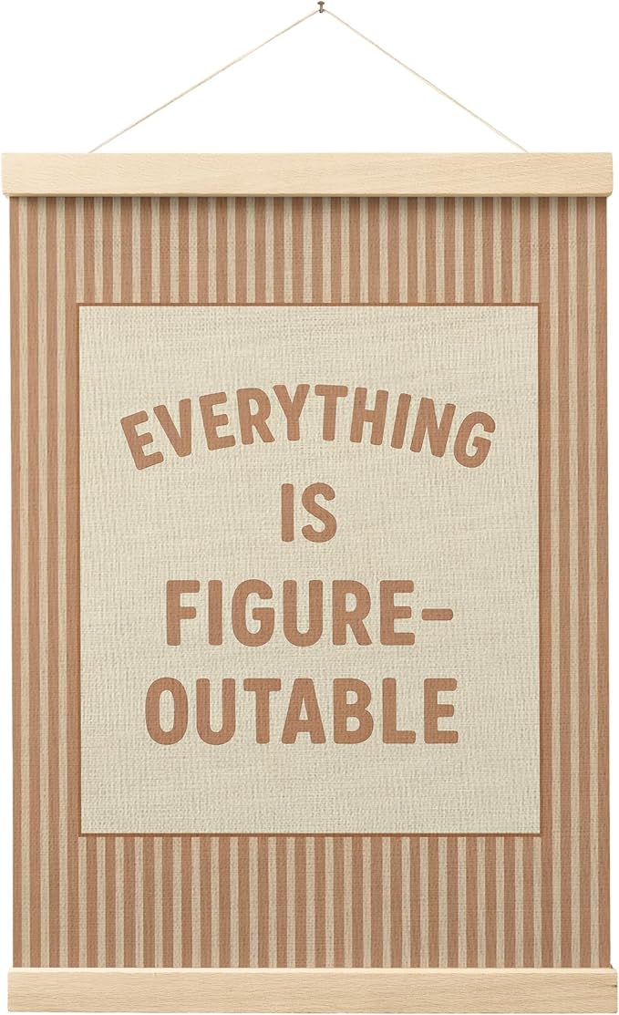 FGFK Everything Is Figureoutable Positive Affirmations Wall Art Poster Hanger Frame, Retro Warm Beige Inspirational Canvas Prints Framed Wall Decor for Office Classroom Home Bedroom, 12x16 Inch