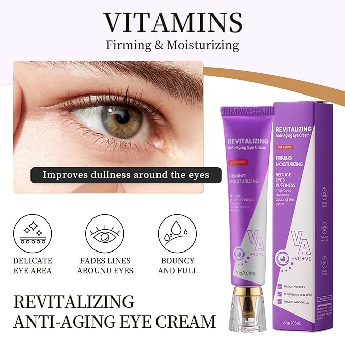 Eye Cream for Dark Circles and Puffiness - Anti Aging Eye Cream Enriched with VA VC VE, Firming & Hydrating Under Eye Treatment for Wrinkles, Eye Bags, Fine Lines, 30g/1oz