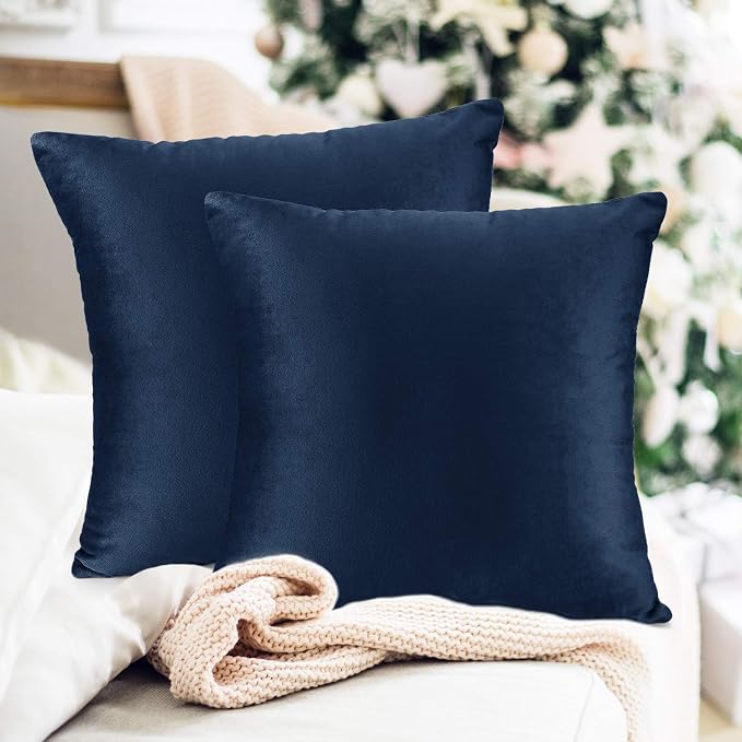 Throw Pillow Inserts Pack of 2 with Velvet Soft Solid Decorative Square Throw Pillow Covers Set for Sofa Couch Car Bedroom, 26X26 Throw Pillows Inserts with 24x24 Washable Cushion Covers, Navy Blue
