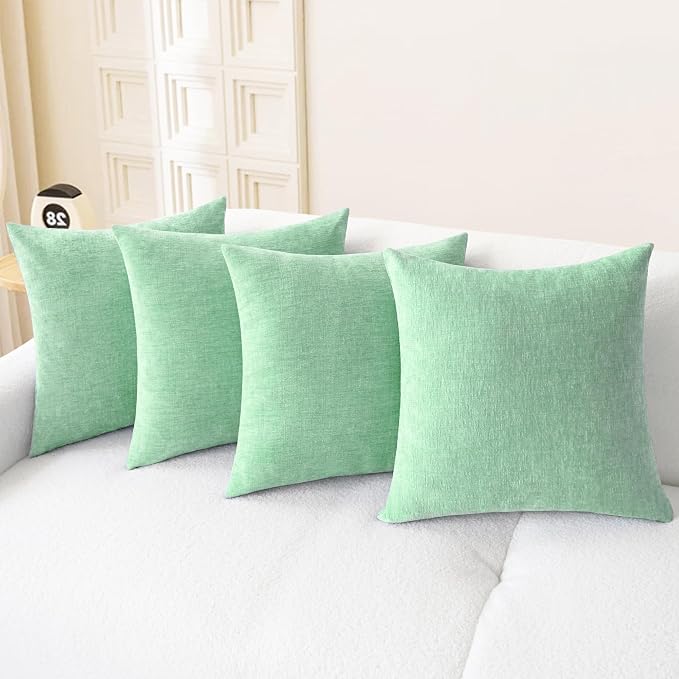 CaliTime Decorative Couch Throw Pillow Covers 18 X 18 Inches Grey Green | Pack of 4, Cozy Chenille Cushion Cases for Sofa Bed Living Room Farmhouse Home