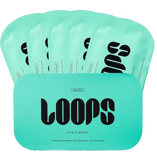 LOOPS CLEAN SLATE - Detoxifying Hydrogel Face Masks - Detoxify, Cleanse, and Soothe - Deeply Purifying and Super Hydrating - Radiant Skin Mask Face Mask Minimizes the Look of Pores, 5pc