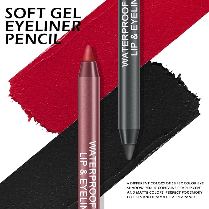 Ownest 6 Colors Eyeliner Gel Pencil, Pearl Metallic Gel Eyeliner Pen, Silky Creamy Eyeliner for Professional Eyes Makeup, High Pigmented Lasting Liner Set, with Two Makeup Pencil Sharpener-Set A