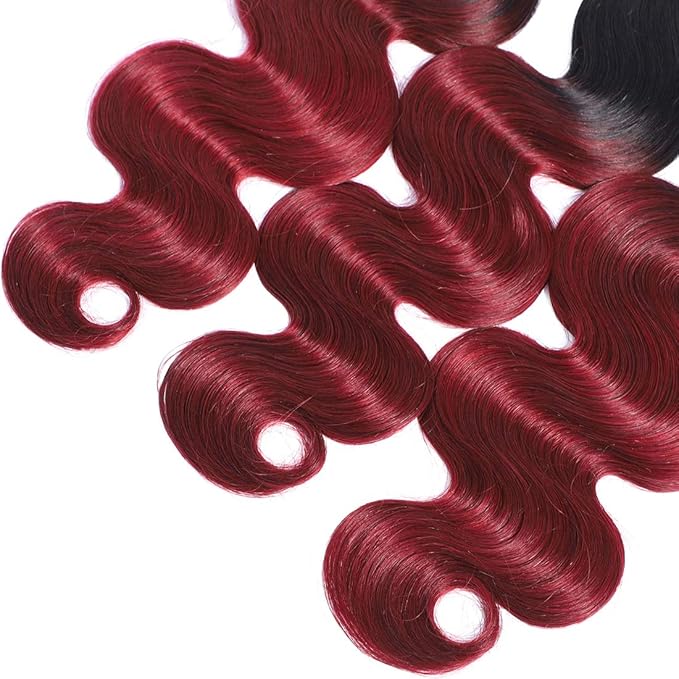 Ombre Human Hair Bundles Brazilian 1b/99j Two Tone Ombre Body Wave Human Hair One Bundle 24inch 100% Unprocessed Virgin Hair Bundles Weaves for Women