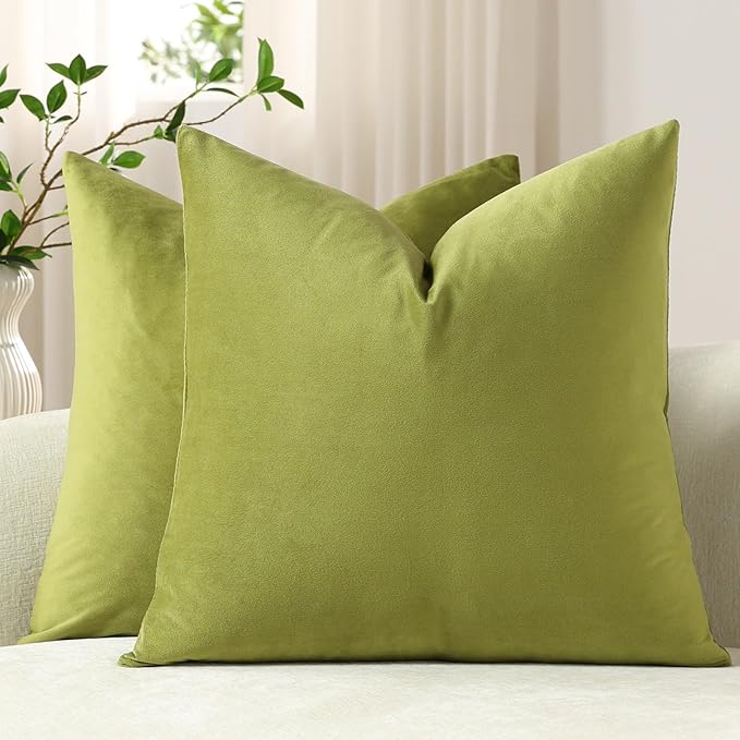 Throw Pillow Covers 16x16 Chartreuse: Pack of 2 Cozy Soft Velvet Square Modern Luxury Decorative Throw Pillow Cases for Sofa Couch Living Room Bed Home Decor