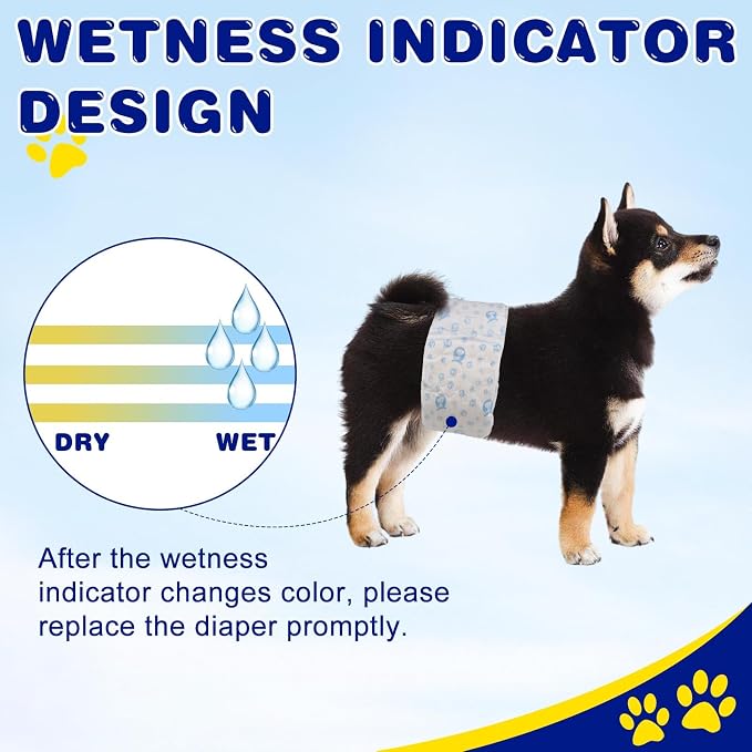 50 Count Disposable Dog Diapers Male with Wetness Indicator(X-Small) | Dog Belly Band Belly Bands for Male Dogs Male Dog Wraps,Super Absorbent Leak-Proof Fit for Incontinence Marking
