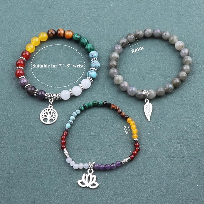 UEUC Tree of Life Yoga Healing Stone Bracelets,Multilayer Lotus Chakra Stone Reiki Bracelet Sets,Anxiety Crystal Natural Stone,for Women Stress Relief