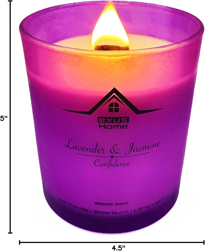 Exus Hand Crafted, Soy Wax, Wood Wick, Aromatic Candle. Non-Toxic (Lavender & Jasmin/Confidence)
