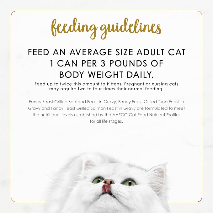 Purina Fancy Feast Grilled Seafood Wet Cat Food, 3 oz Cans, 24-Pack | Variety Pack, crafted with real seafood in savory gravy. Made with no Artificial Colors or Preservatives.