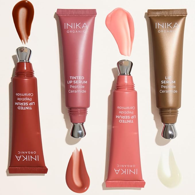 INIKA Organic Lip Serum | Ceramide + Peptide Infused, Glossy Clear Finish, Plumps, Softens, Smooths, Hydrates + Repairs. Natural & Vegan (Clear)