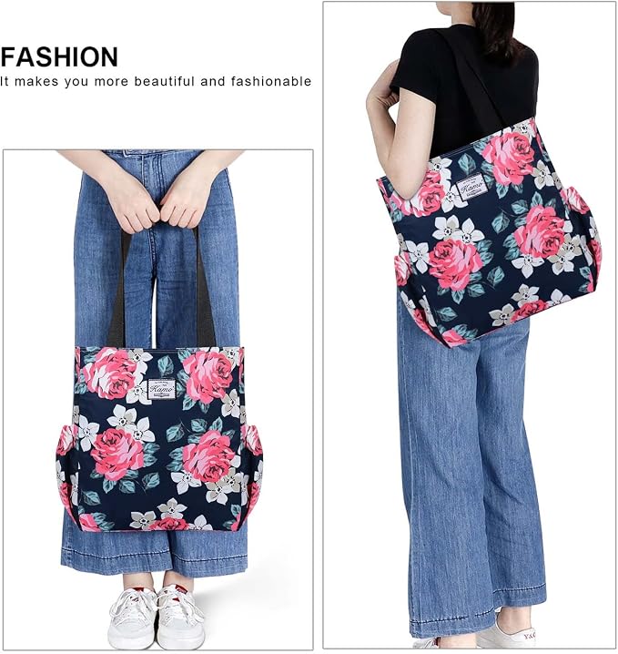 KAMO Floral Tote Bag - Waterproof Lightweight Handbags Travel Shoulder Bag for Hiking Yoga Gym Swimming Travel Beach