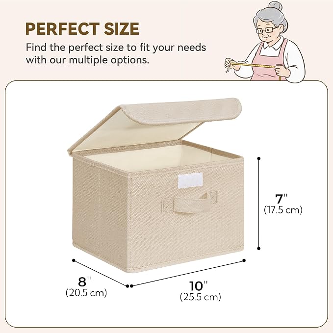 GRANNY SAYS Memory Keepsake Storage Box, Fabric Storage Bins with Lids | Flip-Top Lid, Collapsible, Stackable, 3 Handles, Ideal for Closet Clothes Blanket Toys, Small, Khaki, 2-Pack