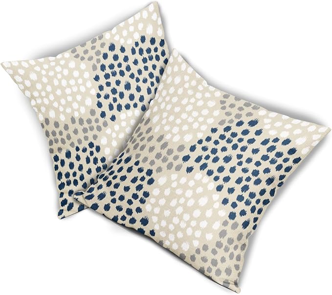 Blue White Pillow Covers 18x18 Set of 2 Boho Gray Polka Dot Throw Pillows Modern Trendy Print Decorative Outdoor Farmhouse Pillowcase Cushion Cover Linen Pillow Case Decor for Home Sofa Couch Bed