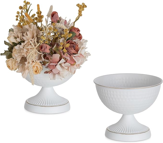 Sziqiqi White Urn Vase for Wedding, Compote Vase for Table, 5.9in, 2Pcs | Tall Floral Holder for Centerpiece Pedestal Bowl Pot, Flower Arrangements for Wedding, Party, Birthday, Event, Reception