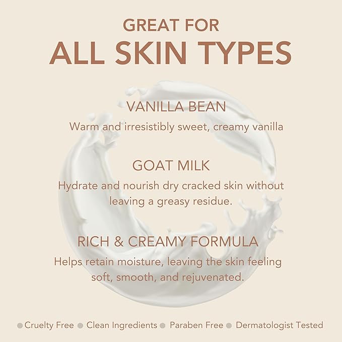 Dionis Goat Milk Vanilla Bean Hand & Body Cream and Body Lotion Bundle (Pack of 2)