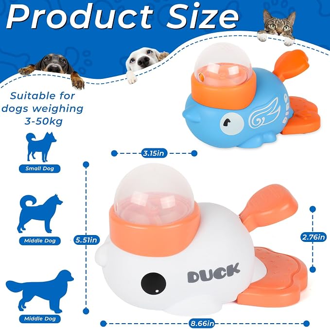Anxuyixin2-in-1 Duck Shaped Interactive pet Puzzle Toy, Slow Food Dispenser (White Duck and Blue Bird Shaped with Buttons), cat and Dog Snack Dispenser Feeding Toy