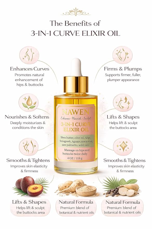 Hips & Buttocks Massage Oil with Fenugreek, Aguaje & Maca Root – Curve Enhancement (4 Ounces)