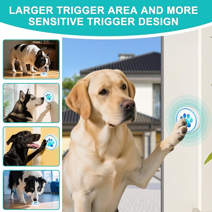 Dog Door Bell for Potty Training, Smart Wireless Doggie Doorbell to Go Outside, 1000 Feet Long Range with IP65 Waterproof Super-Light Touch Button, 60 Melodies & Adjustable Volume (White)