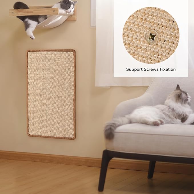FUKUMARU Cat Scratcher Mat, 23.6 X 15.7 Inch Natural Sisal Cat Scratch Mat | Horizontal Cat Scratching Pad Mat Floor Rug with Sticky Tapes, Cat Wall Scratcher for Indoor Cats, Protect Couch and Carpet