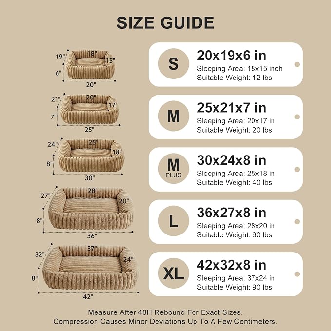 FURTIME Dog Bed Medium Size Dog, Washable Orthopedic Pet Bed with Removable Cover, Rectangle Soft Calming Sleeping Puppy Bed Durable Pet Cuddler with Anti-Slip Bottom, Beige, M Plus (30"x24"x8")