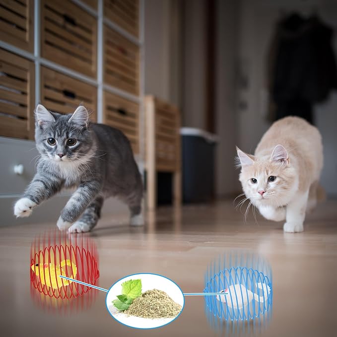 Jecery 5 Pcs Cat Toys Spring,Catnip Rats,Multicolor
