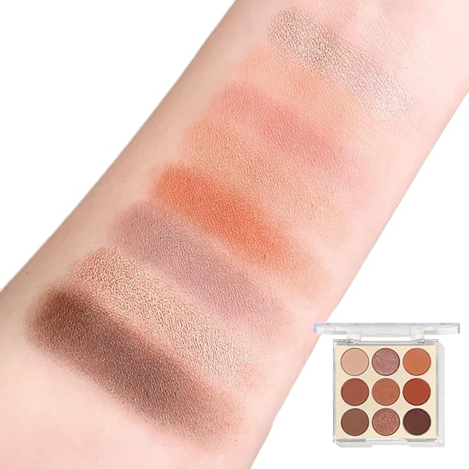 9 Colors Shimmer Eyeshadow Makeup Palette, Matte Nude Neutral Eye Shadow Palettes, Highly Pigmented Long Lasting Waterproof Blendable, sombras para ojos Pink Coffee Brown Eye Glitter