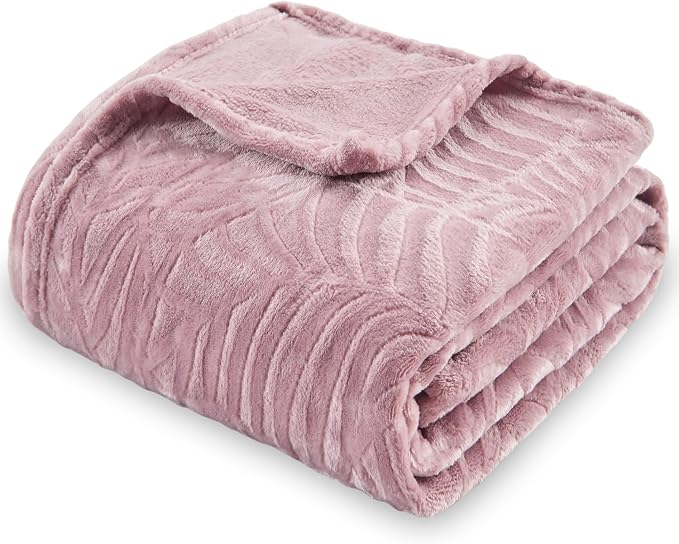 Super Soft Flannel Fleece Bed Blanket, 90 x 90 Inches, Dusty Rose | Lightweight Cozy Warm Leaves Textured Plush Blanket as Bedspread Coverlet Bed Cover for All Seasons