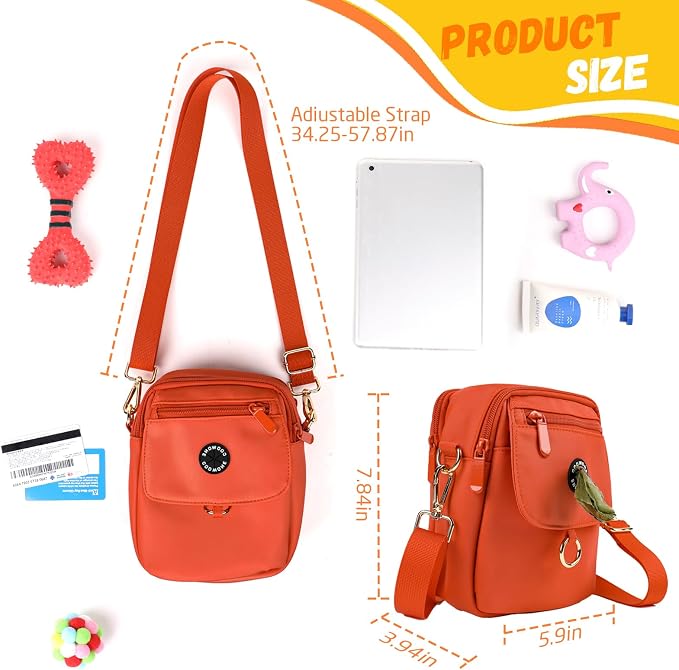 Dog Walking Bag Crossbody Waterproof & Lightweight Treat Pouch for Pet Training, Puppy Treat Tote, Dog Mom Purse (Orange 1.0)