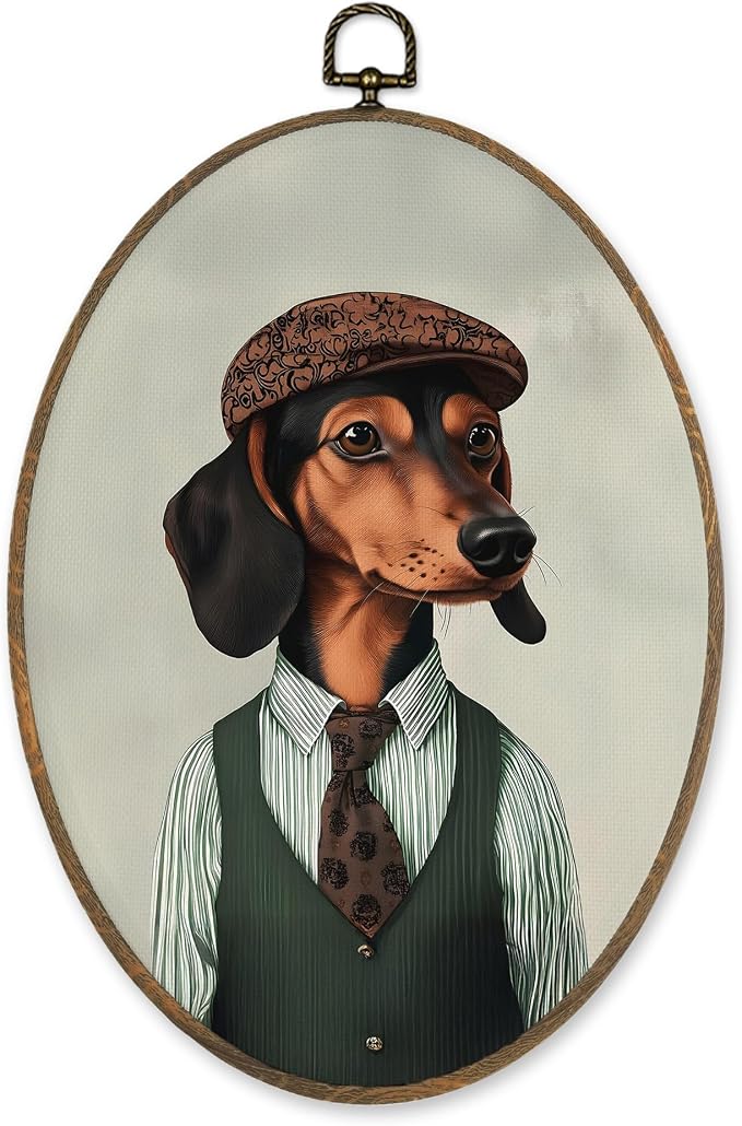 LKETW Vintage Dachshund Oval Wall Art Decor, Dachshund Weiner Dog Doxie Gifts for Women Oval Canvas Hanging Decor, Dog Mom Lovers Gifts Wall Decorations for Home Bedroom Living Room, 8.6x11.4 Inch