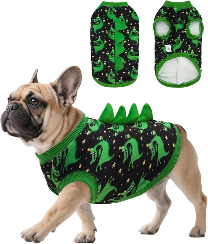CuteBone Dinosaur Costume Dog Shirt, Stretchy Velvet T-Shirt Clothes for Small Dogs, Soft & Breathable Pet Tee Outfit Cat Apparel for Daily Wear, Cozy Pullover Design Puppy Fashion COSBX08S