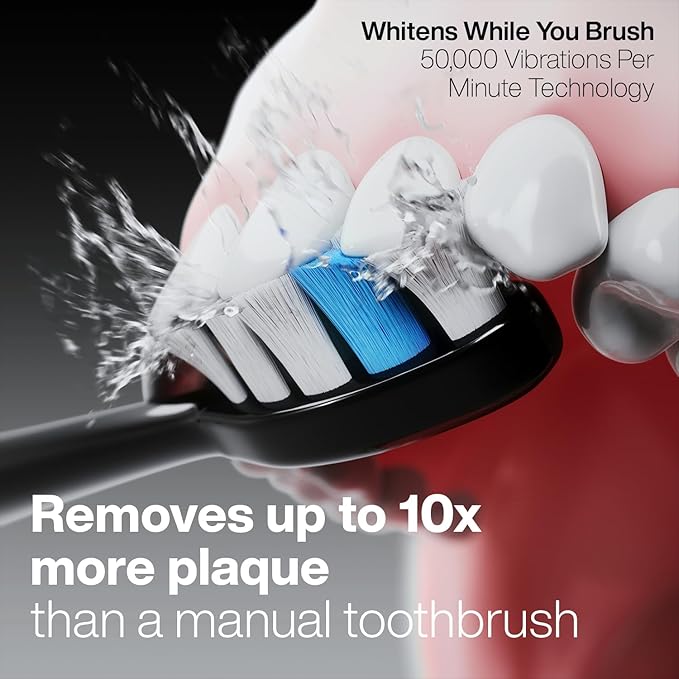 Aquasonic Black Series PRO UV – Ultra-Whitening Electric Toothbrush – 5 Modes & Smart Timers – UV Sanitizing Base, Premium Travel Case & 6 Proflex Brush Heads – ADA Accepted