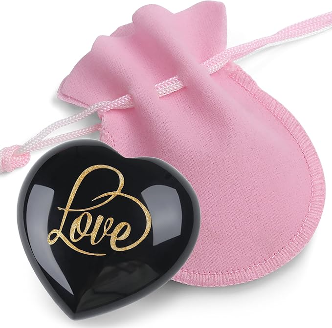 ZHIYUXI 45mm Black Obsidian Engraved Heart Stone Crystal Gifts Obsidian Stone Gem Heart Rocks Meditation Gifts Healing Gifts for Men Polished Stones Black Obsidian Stones Gemstones Reiki
